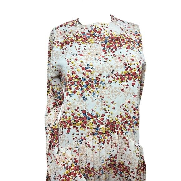 MDRN Balfour Pleated Floral Dress Long Sleeve Drop Waist Tea Length Roses Small - Picture 9 of 10